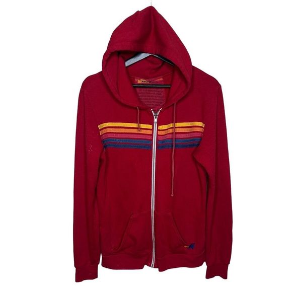 Aviator Nation Red Five Stripe Full Zip Hoodie Medium - Picture 1 of 4